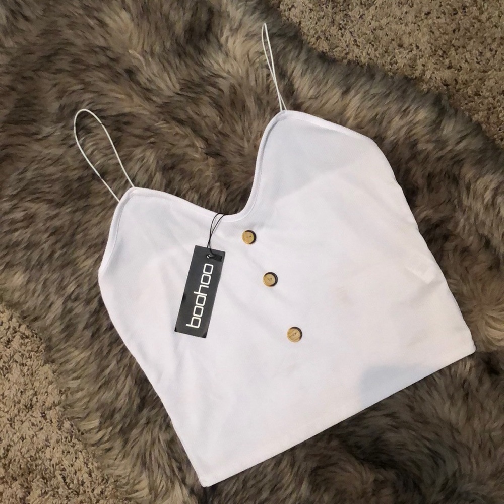 Boohoo Ribbed V Neck Button Cami